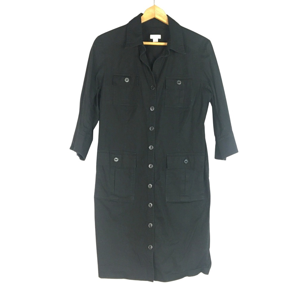 Chicos Black Utility Button Front Midi Shirt Dress Size‎ 15